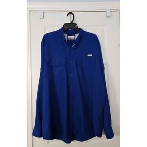 New Ocean and Coast Fishing Shirt Long Sleeve Button Up Outdoors Blue Mens‎ XL